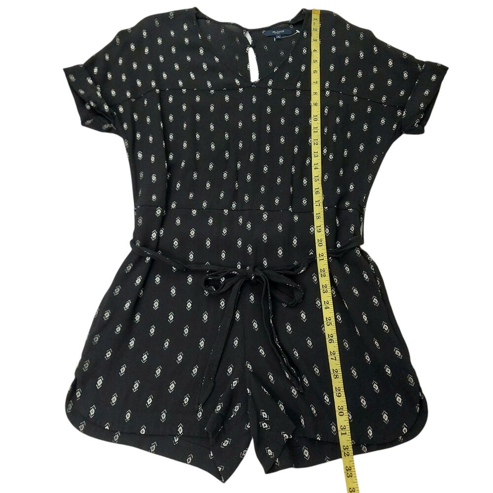 Madewell Romper Womens Small Black Diamond Print V-Neck Cap Sleeve Bohemian - Picture 10 of 13